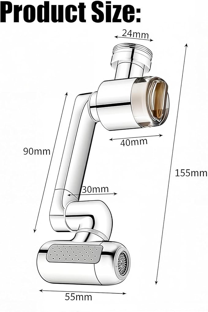 1080°Rotating Faucet Extender With Upward Facial Mist,4 Water Modes & Filter,Swivel Faucet Extender for Bathroom Kitchen,Multifunctional Universal Robotic Arm -Wash Face/Hand/Hair (Silver-1PCS)
