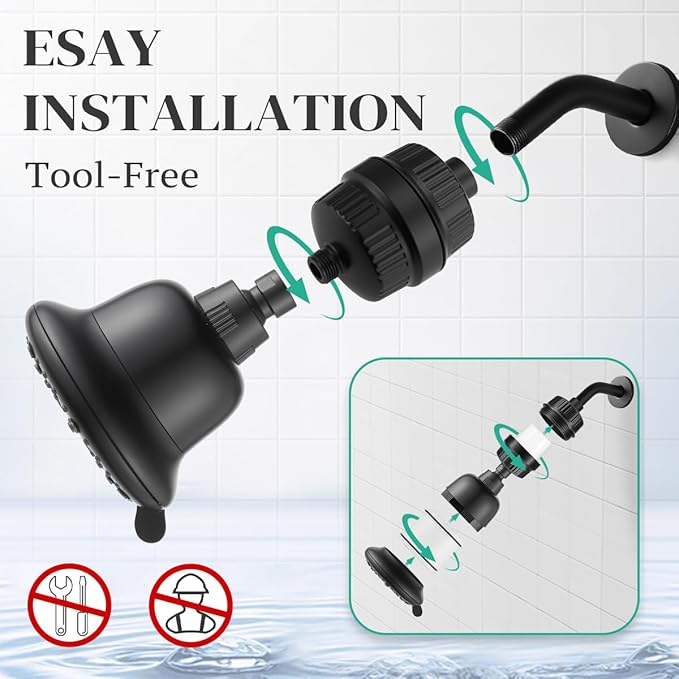 Cobbe Luxury Double Filtered Shower Head, High Output 16+20 Stages – 99% REMOVAL Shower Filters for Hard Water Removes Chlorine and Harmful Substances, 7-Model Setting Spray, Black