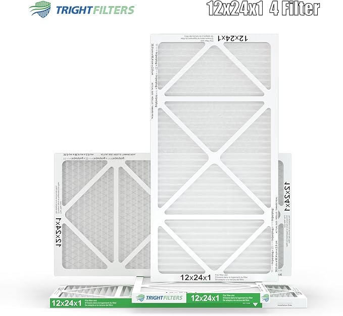 TRIGHTFILTERS 12x24x1 Air Filter 4 Pack, MERV 8 Pleated Dust Defense Air Filters Replacement Air Conditioner HVAC AC Furnace Filter, Durable and Lightweight