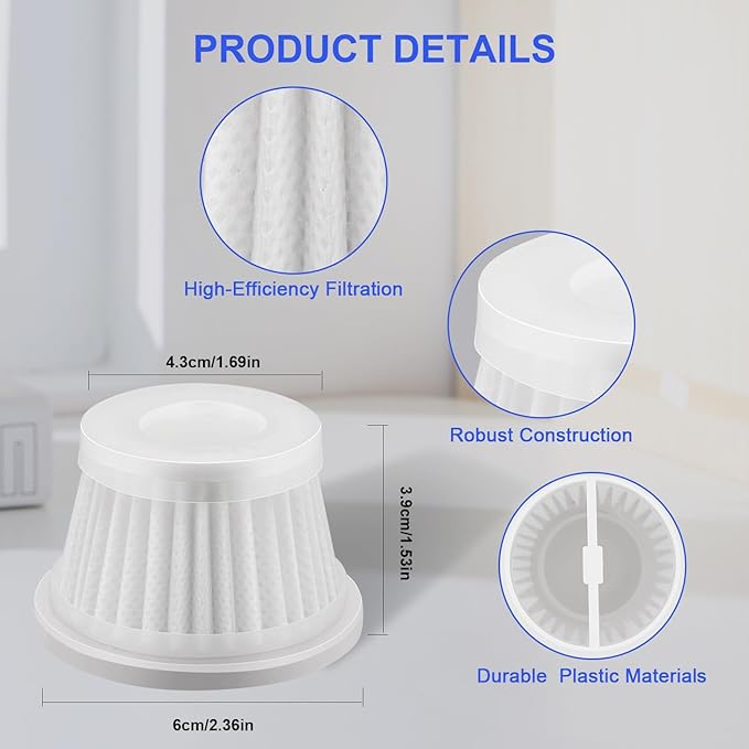 Filters Replacement Compatible with MBNGF X9 ULTRA/ZARIMI X12-ULTRA Car Handheld Cordless Vacuum Cleaner, Washable Hepa Filter Accessories Part (6 Pack）