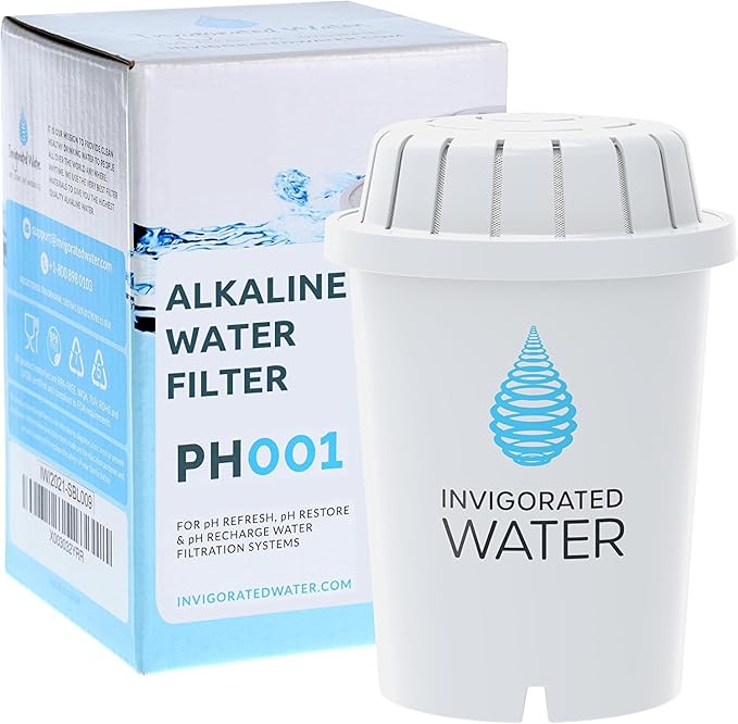 Invigorated Water PH001 Alkaline Water Filter Replacement for Pitchers & Dispensers, BPA-Free, Reduces Chlorine, Copper & Heavy Metals, Raises pH, 96 Gallons/Filter (1-Pack, White)