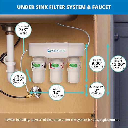 Aquasana Under Sink Water Filter System - Reduces PFAS, Lead, & Chlorine in Drinking Water - Under Counter Claryum Filtration for Kitchen - 3-Stage - Brushed Nickel Faucet - AQ-5300.55