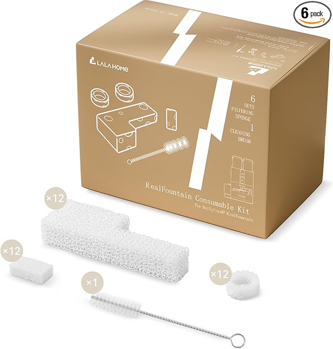 Cat Water Fountain Filter Sponge Replacement Foam Filters Compatible with Automatic Pet Water Dispenser 6-Pack, Upgraded Thicker Filter Fine Filtration for Smart Bowl with Cleaning Brush