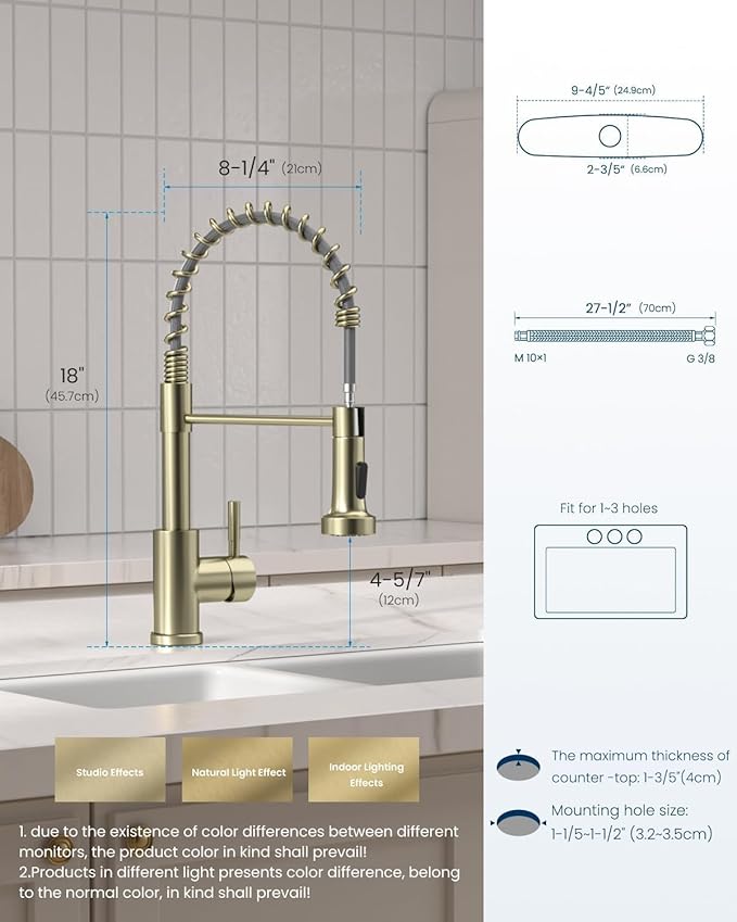 APPASO Gold Kitchen Faucet, Brushed Gold with Pull Down Sprayer and Soap Dispenser, Commercial Kitchen Sink Faucet Stainless Steel