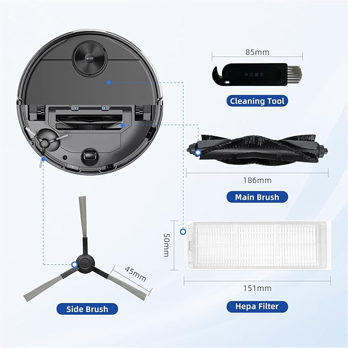 Replacement Parts Compatible with WYZE Robot Vacuum Cleaner WVCR200S Accessories, 2 Main Brushes, 6 Hepa Filters, 8 Side Brushes Attachment Spare Pack