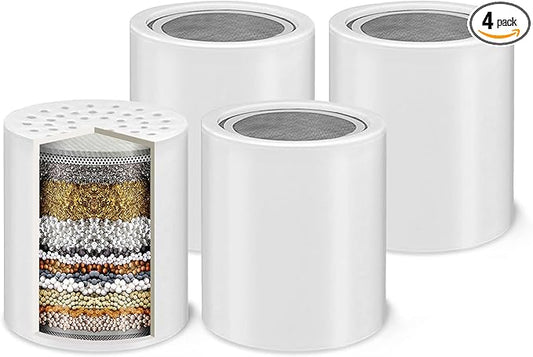 15-Stage Shower Filter Replacement Cartridge (Pack of 4) Shower Filter w/Vitamin C for Hard Water - Shower Water Filter Removes Chlorine Fluoride/Improves Condition of Your Skin, Hair