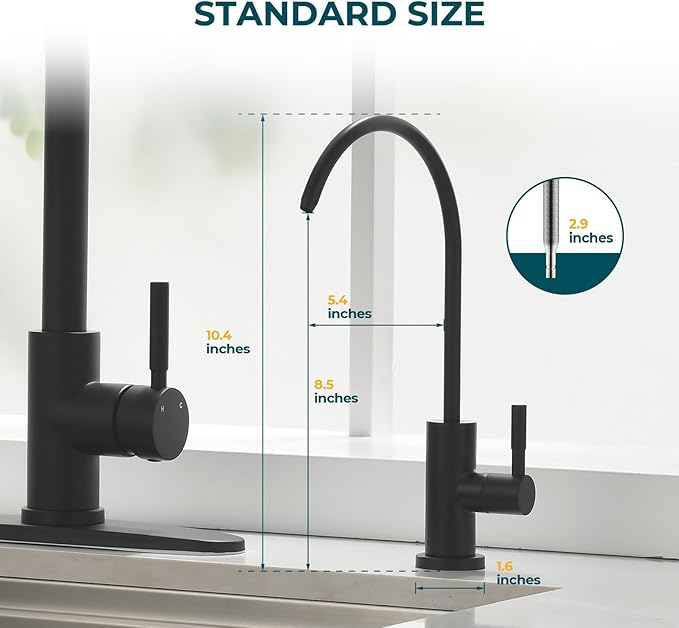Hiqufet Kitchen Sink Drinking Water Faucets, Stainless Steel Water Filter Faucet for Reverse Osmosis or Water Filtration System, RO Bar Sink Faucet, Matte Black