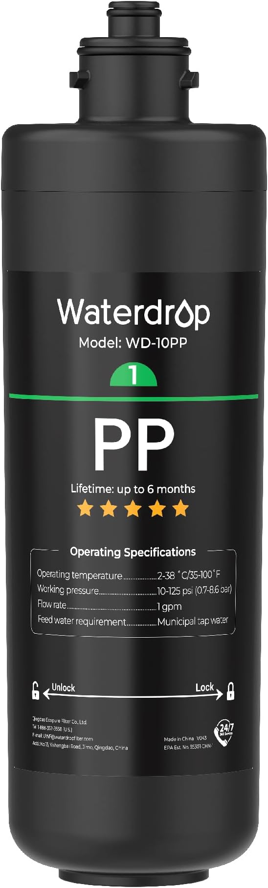Waterdrop WD-10PP Water Filter Replacement for Waterdrop TSA & TSB & TSA-UF & TSB-ALK & TSB-CM 3-stage Under Sink Water Filter System, 6 months, 1 Pack