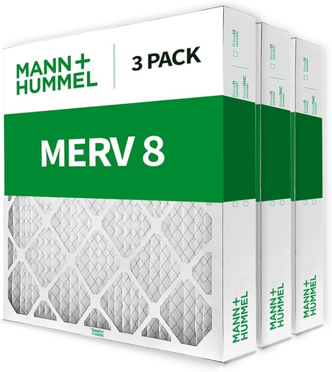 Mann+Hummel 24x24x4 MERV 8 Pleated HVAC AC Furnace Air Filters. 3 Pack. (Exact Size: 23.38 x 23.38 x 3.75 Inches)