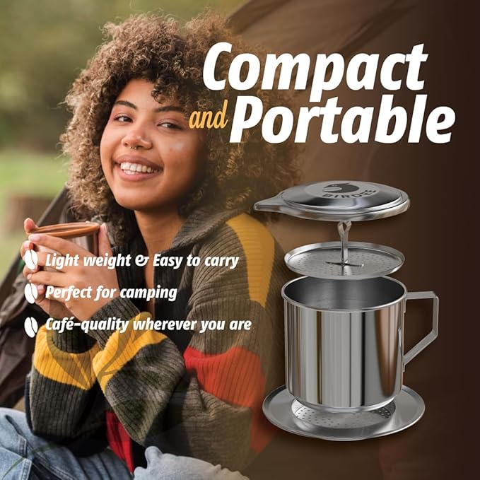 Birdee Vietnamese Coffee Dripper Foldable - 12 oz, Stainless Steel, Medium Drip Filter, Durable, Dishwasher Safe, Home Use, Travel, Camping, Gift Sets