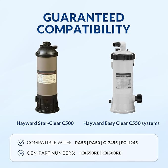 Pool Filter Cartridge, 5oz Trilobal Heavy-Duty Fabric, Ultra Series, Compatible with Hayward Star-Clear C500 Easy Clear C550, Replacement for CX550RE CX500RE, PA55 PA50, 50 Sq. Ft. (7" Dia)
