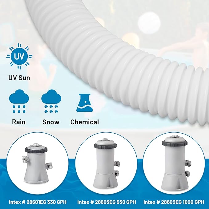 1.25" x 59" Pool Hoses for Above Ground Pools - Pool Pump Replacement Hose Compatible with In tex Pump Model #607/#637, 2 Pack with 4 Hose Clamps