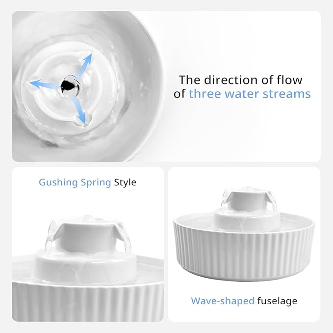 Ceramic Cat Water Fountain, 2.1L/71oz Cupcake Pet Water Fountain for Cats and Dogs, Automatic Pet Drinking Fountain,Double Filtration System, Easy to Clean (White Fountain with 2 Water Pumps)