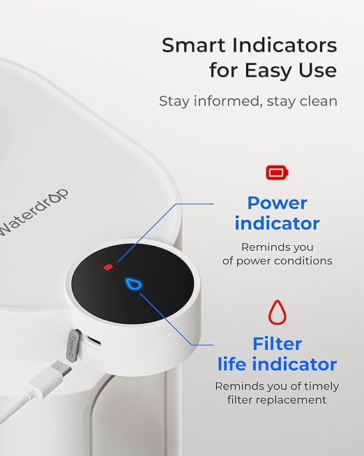 Waterdrop ED11W Rechargeable Water Filter Dispenser, 5-Stage Long-Life Instant Electric Powerful Pitcher, Reduce 70+ Contaminants, Soften Water, 15-Cup Portable Countertop System, Does not Lower TDS