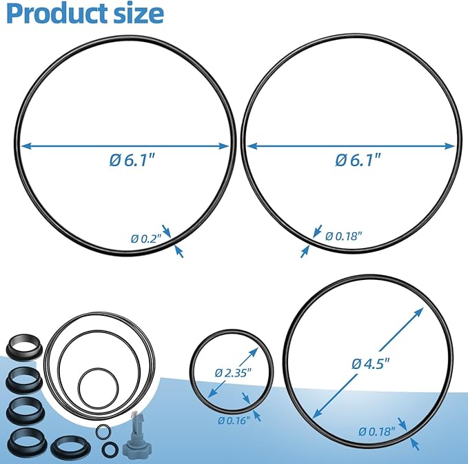 Sand Filter Pump Seal Gasket Parts, Replacement Repair Set Compatible with Intex Sand Filter Pumps, Air Release Valve & O-Rings (Black)