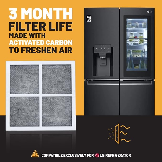 QPD LT120F Air Filter Replacement for LG Refrigerators - Compatible with Kenmore Elite 9918, ADQ73214404, and ADQ73334008, 3-Layer Air Purification with Carbon (3-Pack)