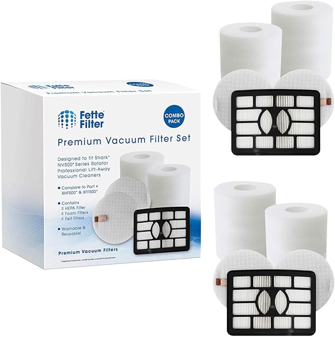 Fette Filter - Foam Vacuum Filters Compatible with Shark Rotator Professional Lift-Away NV500, NV501, NV502, NV505, NV510, NV552, UV560. Compare to # XHF500 & XFF500. (2 Hepa 4 Foam)