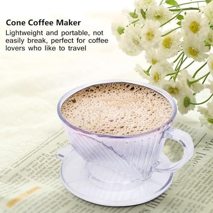 Transparent ABS Reusable Cone Coffee Filter with Large Handgrip Dripper Cup for Pour Over Brewing, Dishwasher Safe