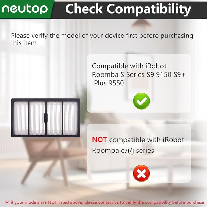 Replacement Filters Compatible with iRobot Roomba S Series S9 9150 S9+ Plus 9550 Robot Vacuums, 8-Pack.