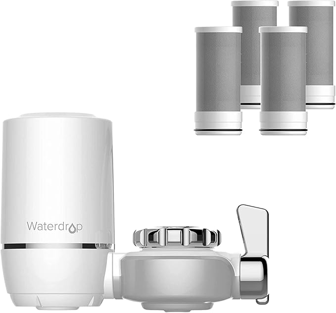 Waterdrop FC-01 Water Filter for Sink Faucet, NSF Certified Water Purifier, Tap Water Faucet for Kitchen Sink, Reduces Chlorine, Lead-Free Material, Easy Installation, 320 Gallons, 4 Filters