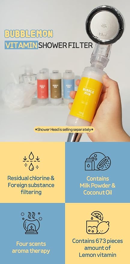 BUBBLEMON Vitamin Shower Filter (Lovely Lemon) Vitamin C Shower Filter Skin Moisturizing Skin Dry Protection Aroma Therapy Made in Korea