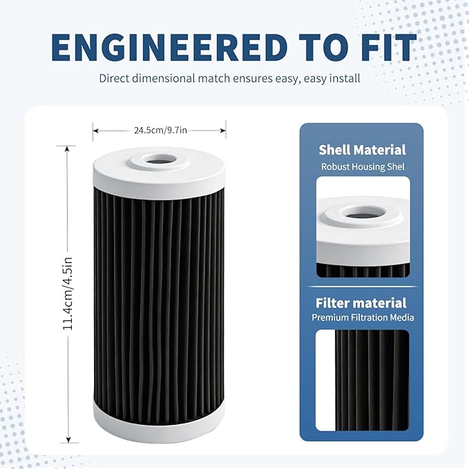 Water Filter Replacement Cartridge compatible with AO Smith WH-PREL-RCP Whole House Systems-4.5"x10" 5 Micron Carbon Block Replacement Water Filter Cartridge| Home Water Filtration (2pcs)