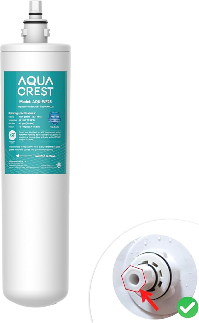 AQUA CREST FQK1R, GXULQR Under Sink Water Filter, Replacement for GE FQK1R, GXULQR, Compatible with GE GXK140TNN and GXULQK systems, NSF/ANSI 42 372, 2K Gallons, Reduces Lead, Chlorine