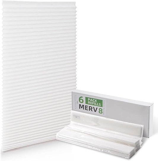 Pack of 6 Refills Filter Media, Compatible with Reusable ABS Plastic Frame HVAC, Furnace & AC System – MERV 8 Efficiency, Easy to Replace (ABS Frame Not Included) (20x25x1in)