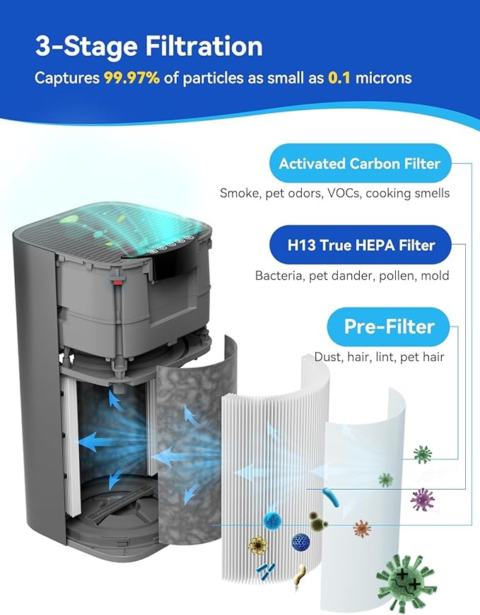 2 Pakcs G200/G200S Air Purifier Replacement Filter, Fit for G200S/G200 Air Purifier, 3-in-1 H13 Ture HEPA and Activated Carbon Air Filter for Pet Hair Dander Pollen Smoke Odor Dust Kitchen Smells