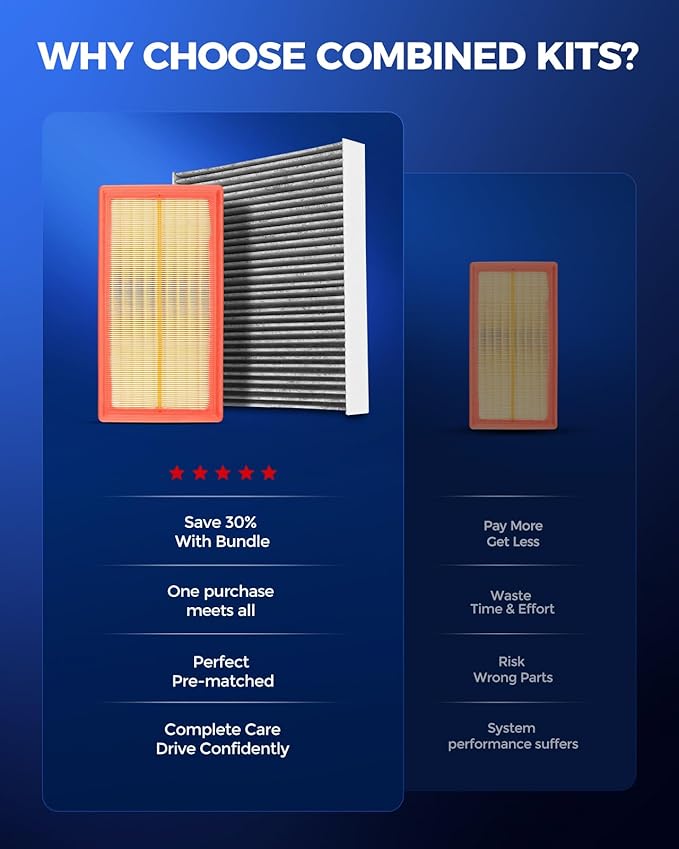 KAX Engine & Cabin Air Filter Kit, Replacement for Volkswagen Atlas 2018-2025, Atlas Cross Sport 2020-2025, Replace# CA12293 CF11643