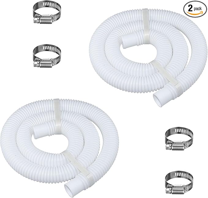 Pool Filter Pump Hose for Intex Pool Accessories - 1.25"Diameter Replacement Pool Hoses for Above Ground Pools Parts Compatible with Coleman ＆ Bestway,59"Long With 8 Clamps (2, White)