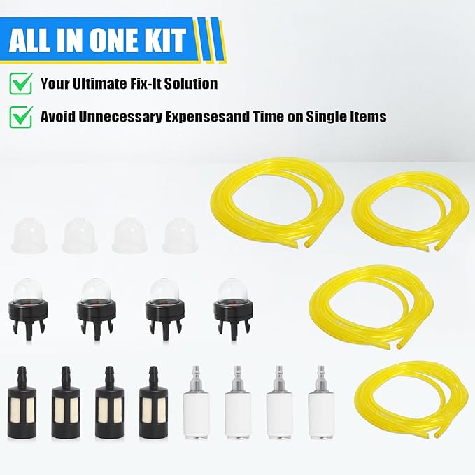 Tygon Fuel Line 4 Sizes 4 Feet 𝑪𝒉𝒂𝒊𝒏𝒔𝒂𝒘 𝑭𝒖𝒆𝒍 𝑳𝒊𝒏𝒆 𝑹𝒆𝒑𝒂𝒊𝒓 𝑲𝒊𝒕 Compatible with Poulan Weedeater Chainsaw Parts with Snap in Primer Bulb Zf-1 Fuel Filter Craftman String Trimmer