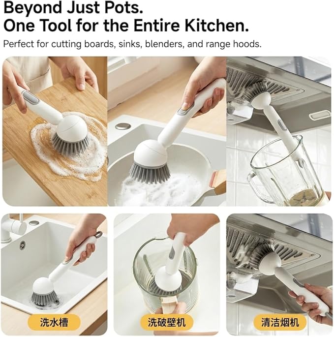 Rotatable Kitchen Cleaning Brush with Built-in Soap Dispenser for Non-Stick Pans, Stainless Steel Pots, Ceramic Cookware, Range Hood Filters, Oven Grates