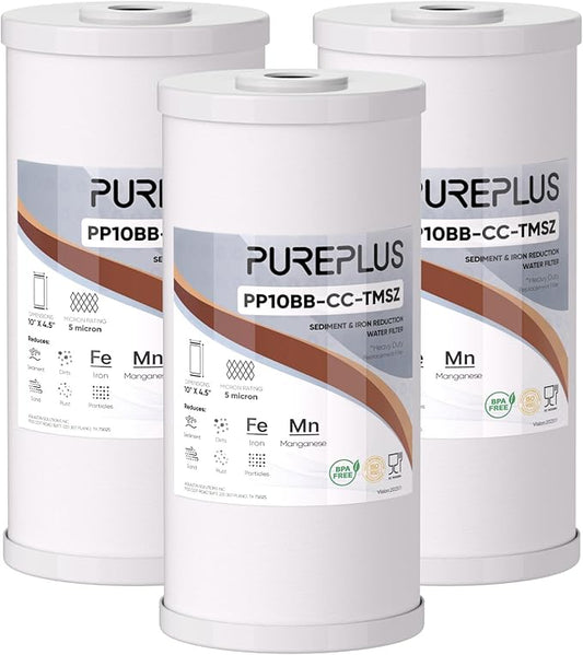 PUREPLUS 5 Micron 10" x 4.5" Whole House PP Sediment Resin Composite Water Softener Filter Cartridge for GE FXHTC,GXWH40L,GXWH35F,GNWH38S,Culligan RFC-BBSA,WRC25HD,Pentek RFC-BB,3Pack