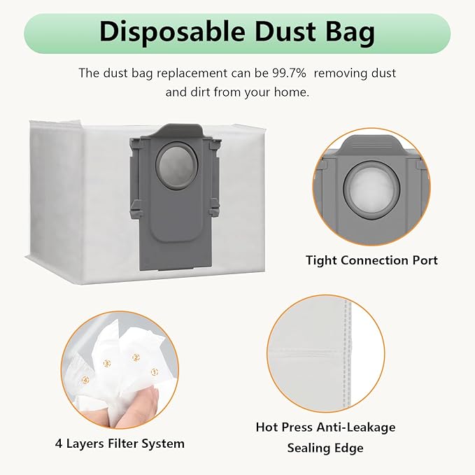 Replacement Parts Fit for Roborock Q5 Pro/Pro+(Plus) / Max+(Plus)/ DuoRoller+(Plus), Q8 Max/Max+(Plus) Robot Vacuum. Dual Main Roller Brush, HEPA Washable Filter, Dust Bag, Mop