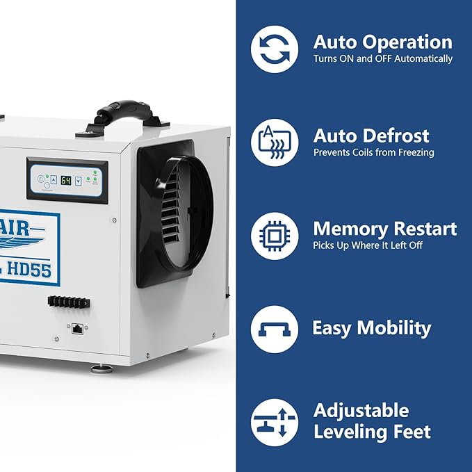 ALORAIR 120 Pints Commercial Dehumidifier for Crawl Spaces & Basements with Drain Hose, Compact Dehumidifiers for Home and Industry Water Damage, Auto Defrost