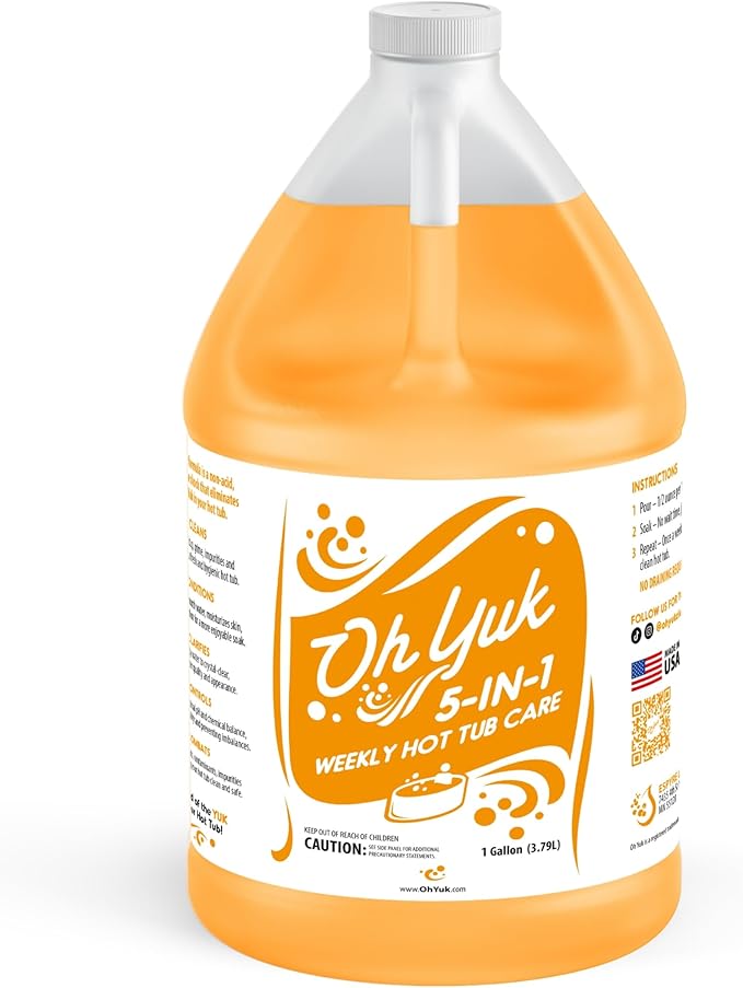 Oh Yuk 5-in-1 Hot Tub Chemicals Weekly Care– Hot tub Clarifier, Spa Cleaner, Water Conditioner – Helps Control Water Balance & Combat Buildup – Spa Care Chemicals for All Types of Hot tubs - 1 Gallon