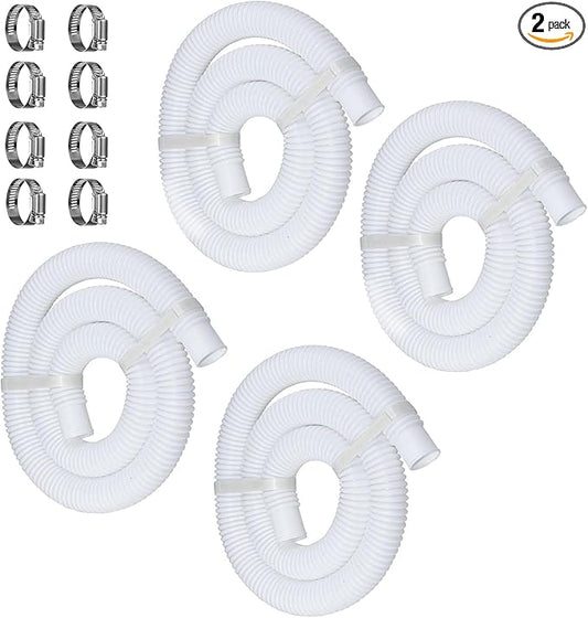 1.5" x 59" Pool Hoses for Above Ground Pools, Replacement Hose with Stainless Steel Clamps and Pipe Holders, Compatible with Intex, Coleman and Bestway Pool Pumps & Filters (4 pack White)