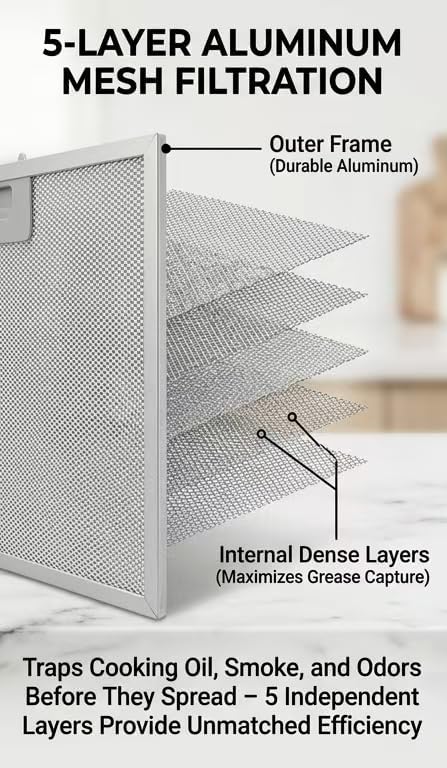 WB02X11011 Range Hood Filter 2 Pack – 14-1/2" x 11-5/8" 5-Layer Aluminum Mesh Grease Filter Replacement for GE JV636 JV536 JV535 JV635 Series Range Hoods – Dishwasher Safe