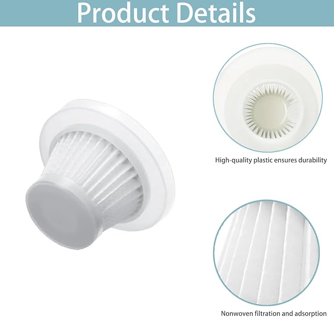 6 Pack Vacuum Filter Replacement Compatible with Vacuum Cleaner as Seen on TV, Vac Replacement Parts for Compact Cordless Vacuum Cleaner, HEPA Replacement Vacuum Filter White