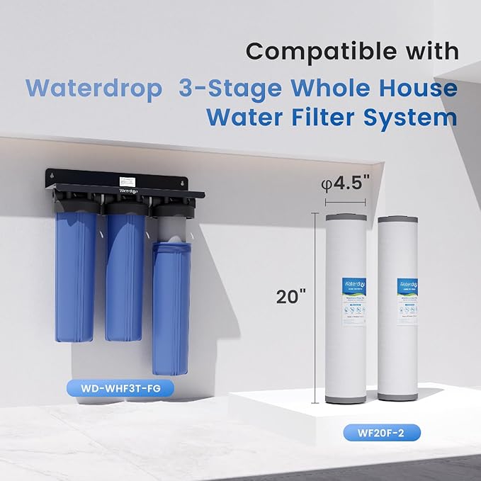 Waterdrop Whole House Water Filter, Carbon Filter, Reduce Iron & Manganese Filter Cartridge, Replacement for, Any 20" x 4.5" System, 5 Micron, 2 Pack