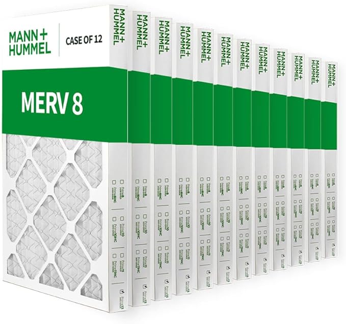 Mann+Hummel 16x25x2 MERV 8 Pleated HVAC AC Furnace Air Filters. Case of 12. (Exact Size: 15.5 x 24.5 x 1.75 Inches)