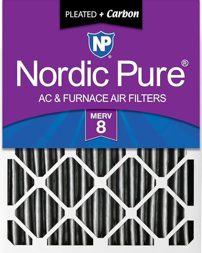 Nordic Pure 16x24x4 (Actual Size: 15 3/8 x 23 3/8 x 3 5/8) Pleated Plus Carbon Air Filters MERV 8 1 Pack