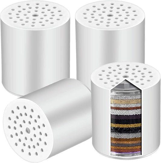 15 Stage Universal Shower Water Filter Cartridges for Chemical & Chlorine Reduction, Hard Water, pH Balance Restoration - Replacement for All Similar Shower Systems (4 Pack)