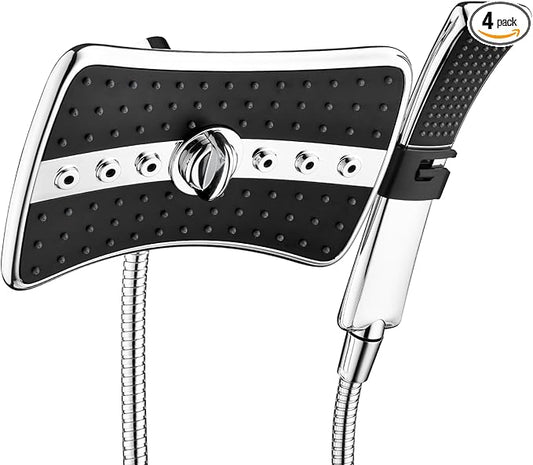 BRIGHT SHOWERS High Pressure Dual Shower Head Combo, Handheld Showerhead Rainfall Shower Head Combo with Black Face, 60 Inch Long Stainless Steel Shower Hose, Chrome