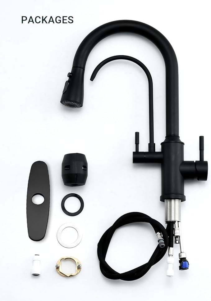 APPASO Kitchen Faucet with Water Filter, CUPC-Certified Hoses for Healthy Water, Matte Black 3 Way Sink Filter Faucets with Sprayer, 2 in 1 Faucet Black Matte (Without Filtration Device)