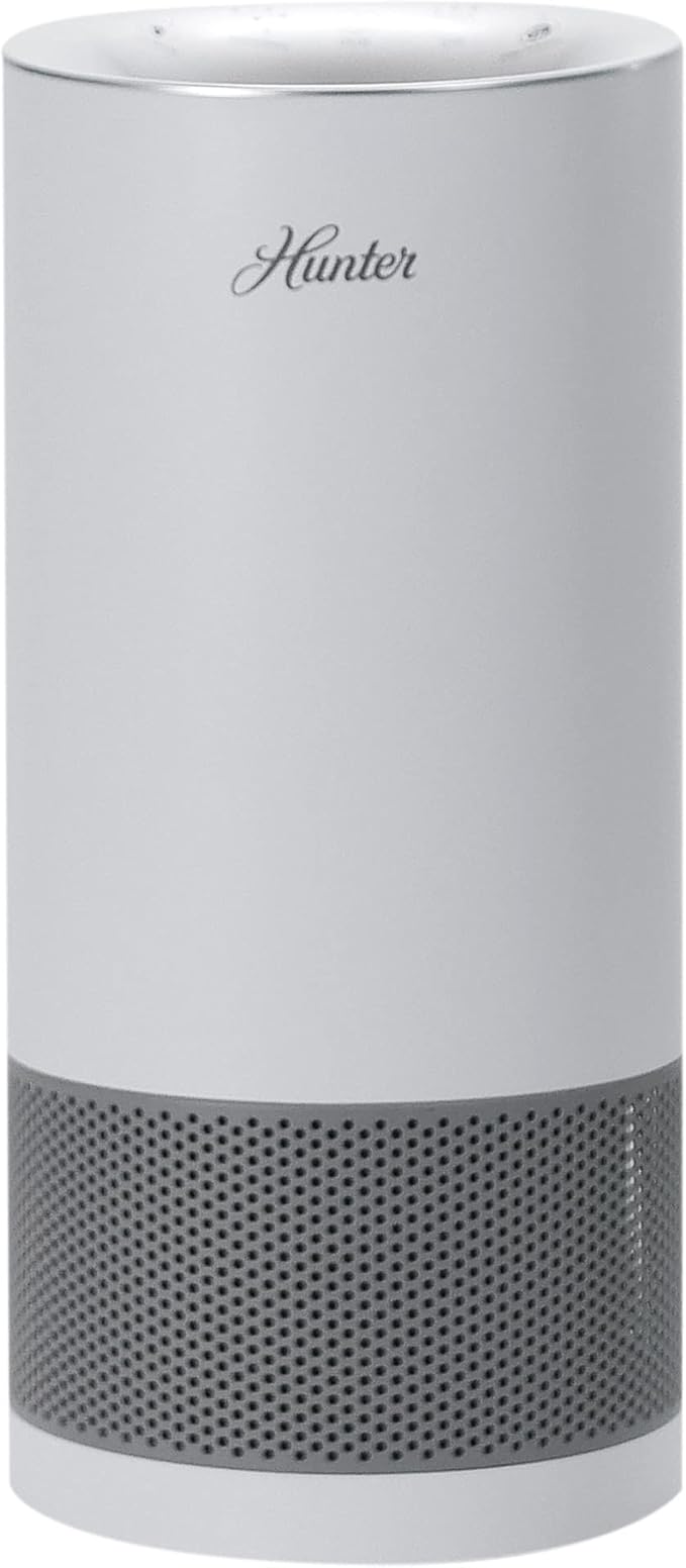 Hunter HP450UV Round Air Purifiers for Home, True HEPA Air Purifier Tower for Pets, Odors, Allergens, Smoke, Dust, VOC's. HEPA Air Purifiers for Bedroom and Small Room. White