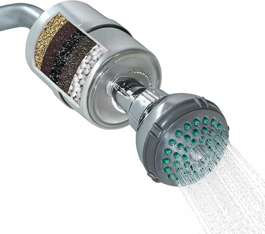 Crystal Quest Shower Filter with Head, Shower Head Filter for Hard Water, Shower Water Filter Removes Chlorine, Chloramines & VOCs, Filter Shower Head, Improves Skin & Hair, Long-Lasting - Chrome