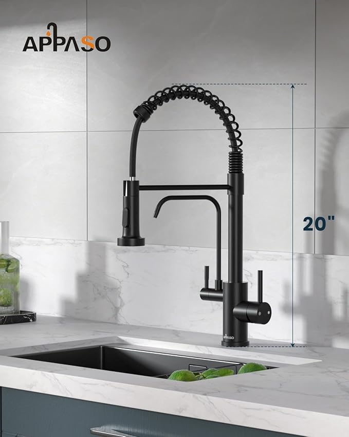 APPASO Black Kitchen Faucet with Drinking Water Faucet, 3 in 1 Pull Down Lead-Free Faucet with Purfied Water Faucet, Single-Handle Kitchen Water Filter Faucet, Matte Black (Without Filtration Device)