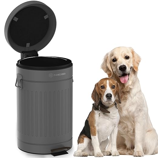 PAWZIDEA Dog Poop Trash Can Outside Odor Control, 3.1Gallon Large Pet Poop Can Outdoor with Lid No Smell, Waterproof Pet Waste Trash Can, Dog Waste Station Step Garbage Can Bin Container Backyard,Grey